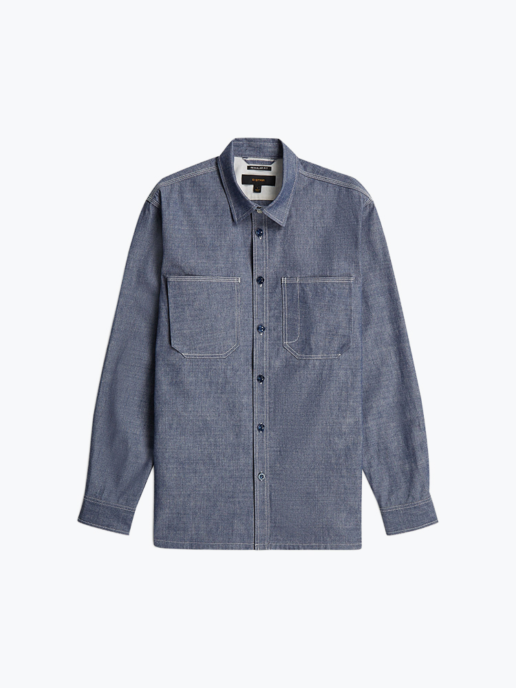 G-Star – G-Star - A Regular 2-pkt Shirt LS Raw Denim - Overhemden - Heren – Blauw – Overhemden