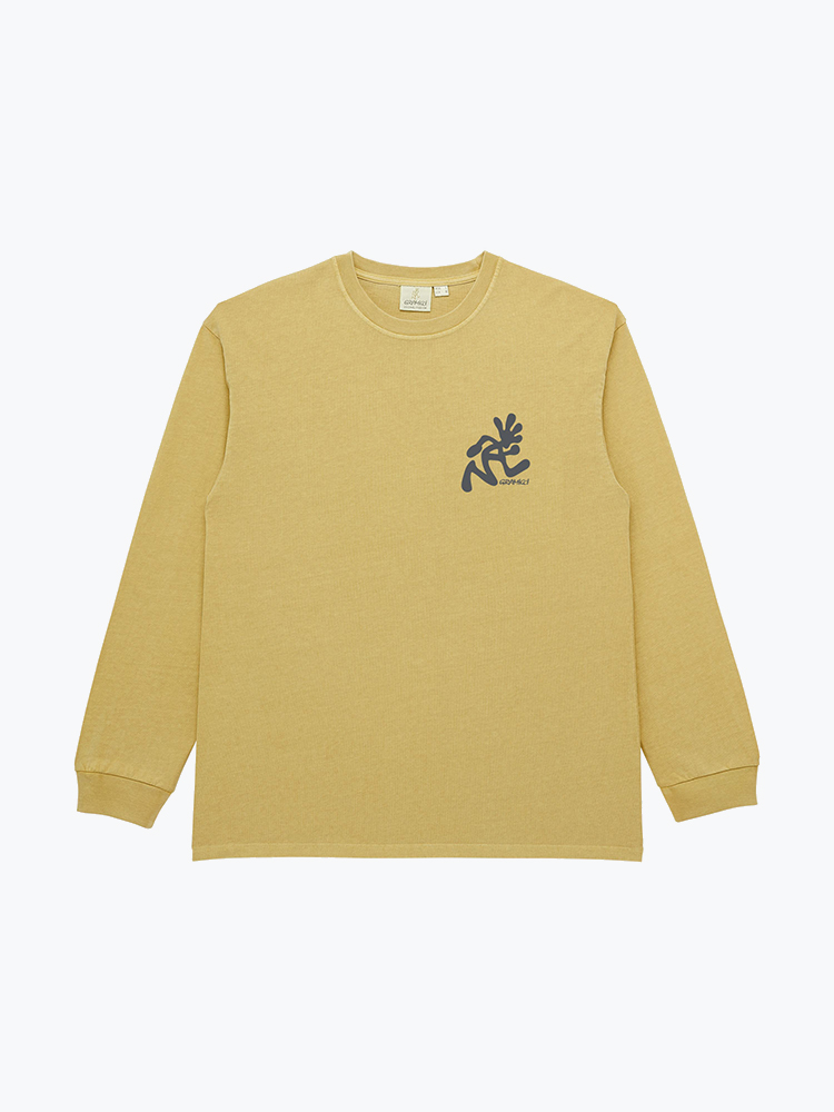 Gramicci – Gramicci - Running Man L/S Tee Pigment Dyed Sulphur - T-Shirts - Heren – Geel – T-Shirts