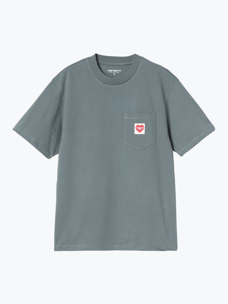 Carhartt WIP – Carhartt WIP - W' S/S Pocket Heart T-Shirt Cozy Blue / Red - T-Shirts - Dames – Blauw – T-shirts