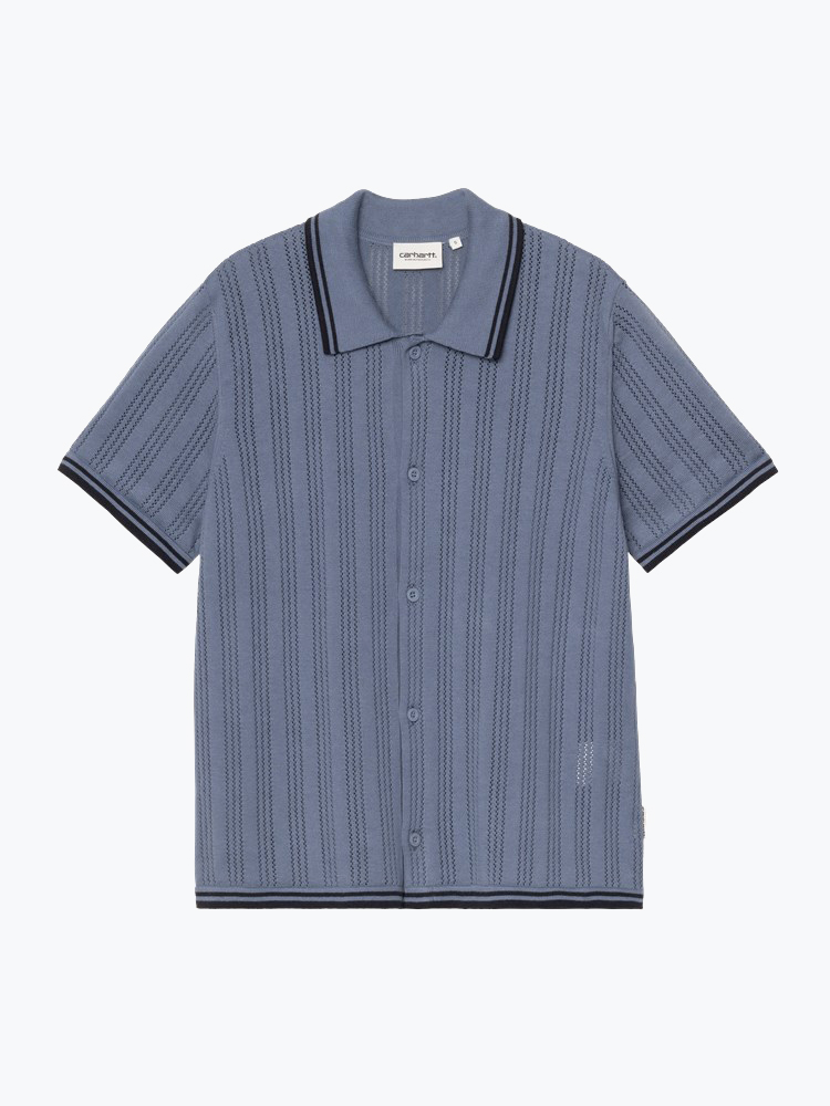 Carhartt WIP – Carhartt WIP - W’ S/S Ramsey Knit Shirt Velvet Blue - Blouses - Dames – Blauw – Blouses