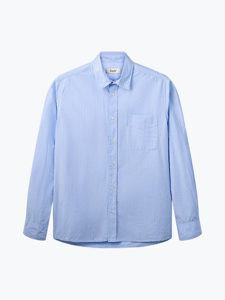Foret – Forét - Maple Regular Fit Poplin Shirt Blue Stripe - Overhemden - Heren – Blauw – Overhemden