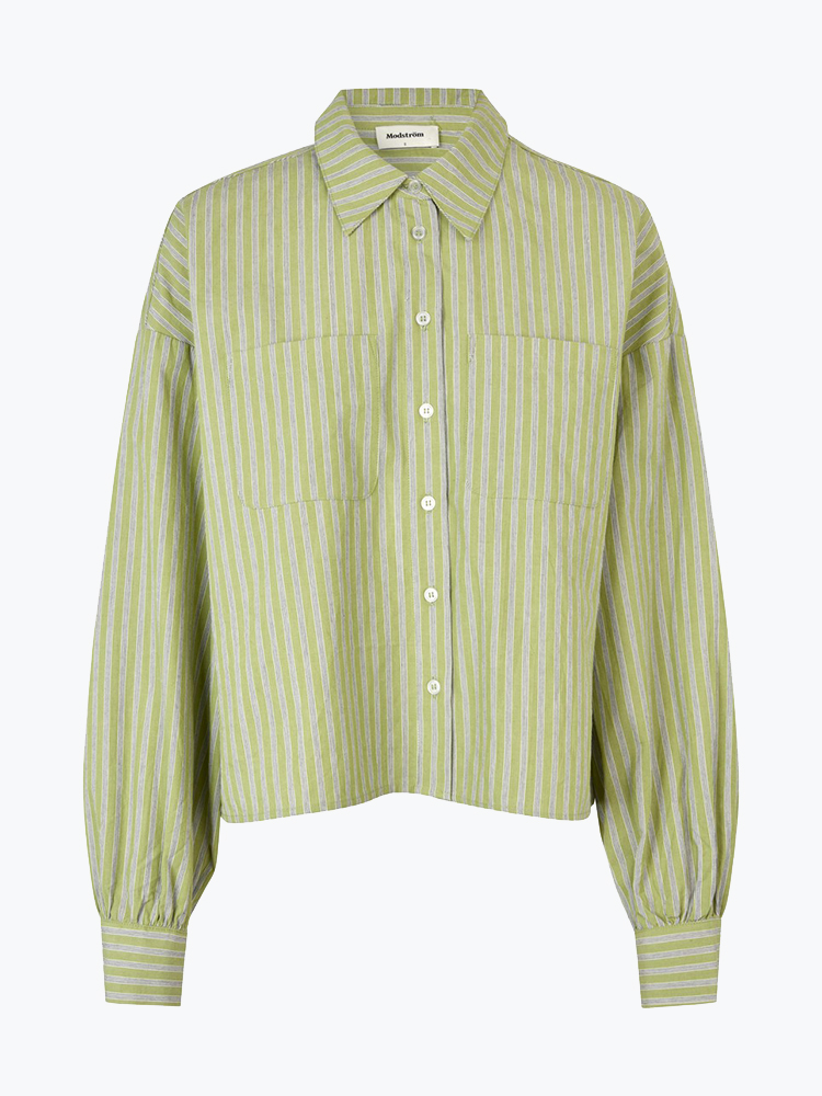 Modström – Modstrom - Umekomd shirt Tarragon stripe - Blouses - Dames – Groen – blouses