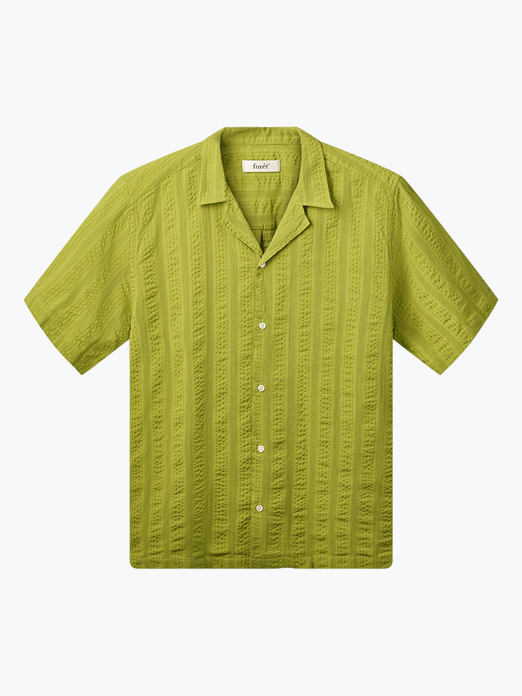 Foret – Forét - Peer Jacquard Stripe Regular Fit SS Shirt Moss - Overhemden - Heren – Groen – Overhemden