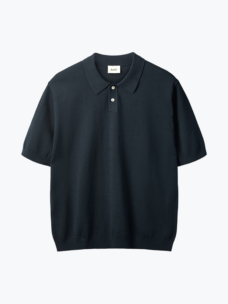 Foret – Forét - Sea Cotton Linen SS Polo Navy - Polo's - Heren – Blauw – Polo's