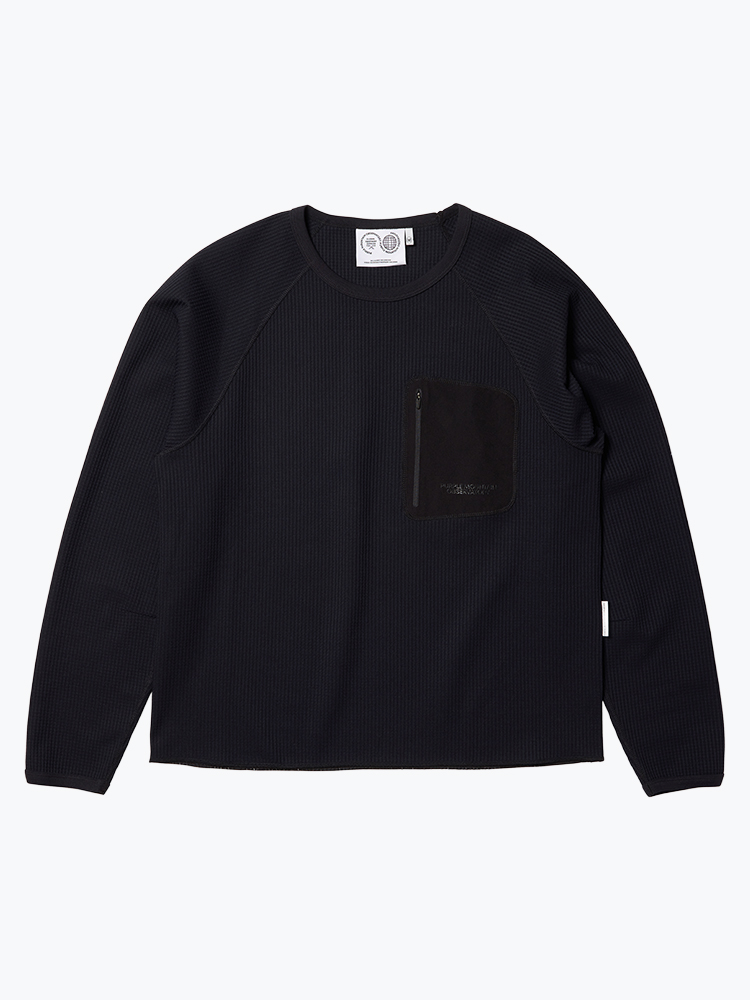 Purple Mountain Observatory – Purple Mountain Observatory - Waffle LS Crew Black - T-Shirts - Heren – Zwart – T-Shirts