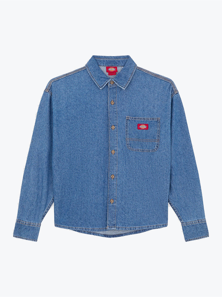 Dickies – Dickies - Lw Denim Shirt Ls W Classic Blue - Blouses - Dames – Blauw – Blouses
