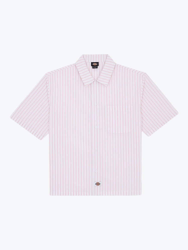 Dickies – Dickies - Venedocia Stripe Shirt Ss White - Overhemden - Heren – Wit – Overhemden