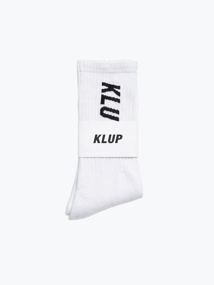 KLUP – KLUP - Bold Tag Socks 1-pack White / Black - Sokken - Unisex – Wit – Sokken