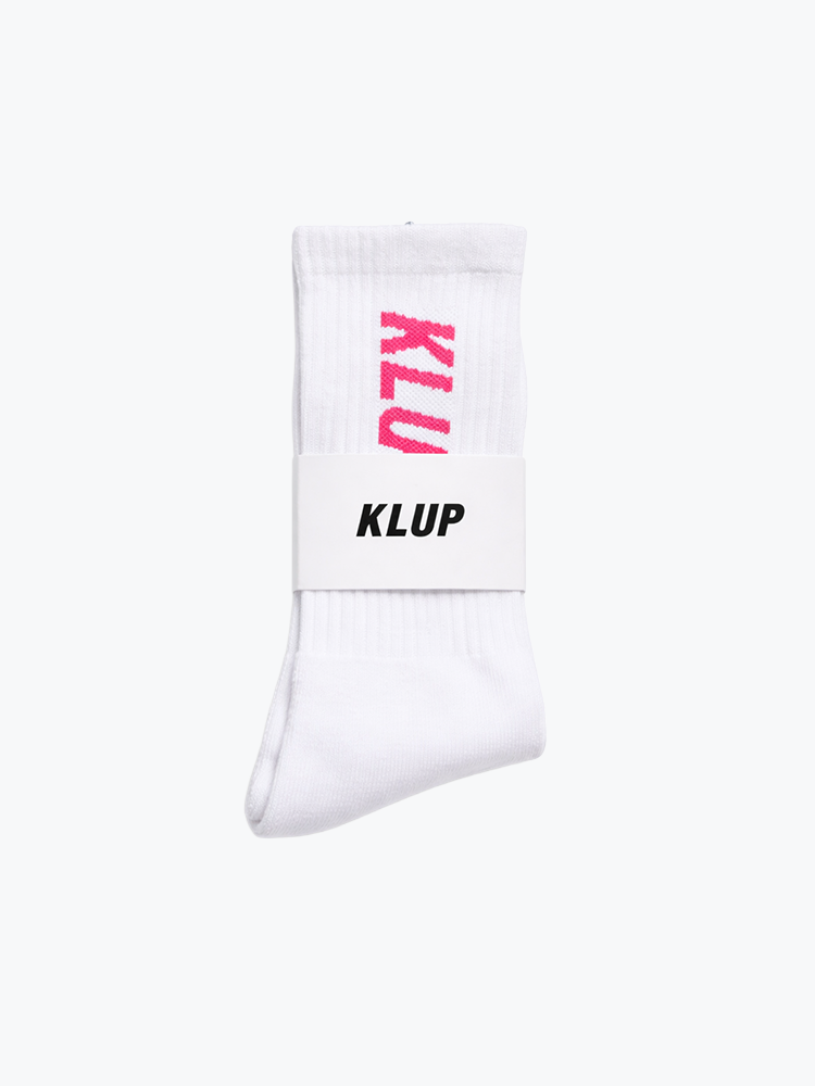 KLUP – KLUP - Bold Tag Socks 1-pack White / Pink - Sokken - Unisex – Wit – Sokken