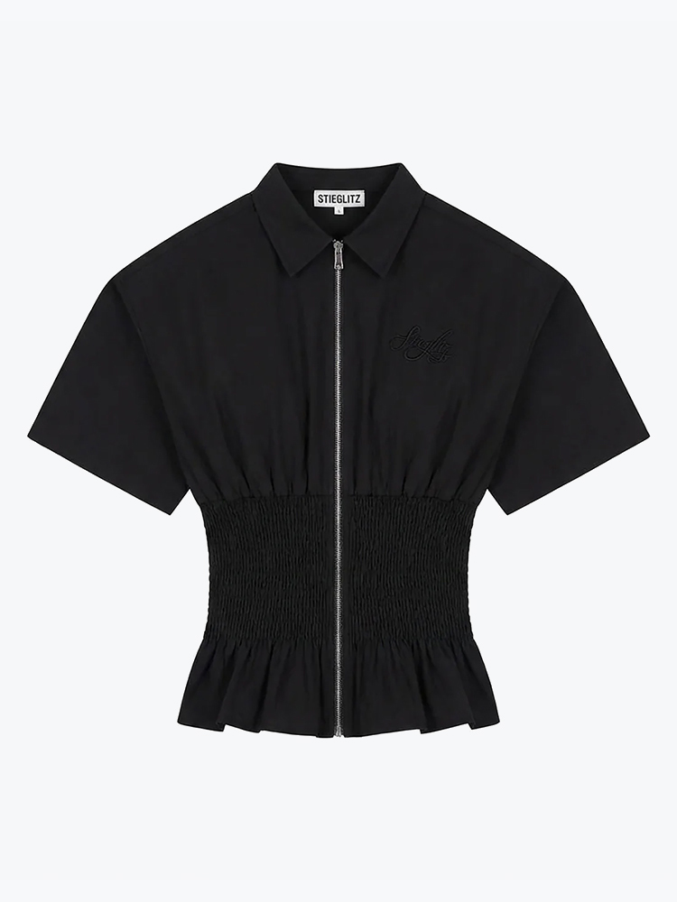 Stieglitz Stieglitz - Kyla Smocked Blouse Black - Blouses - Dames Zwart Blouses