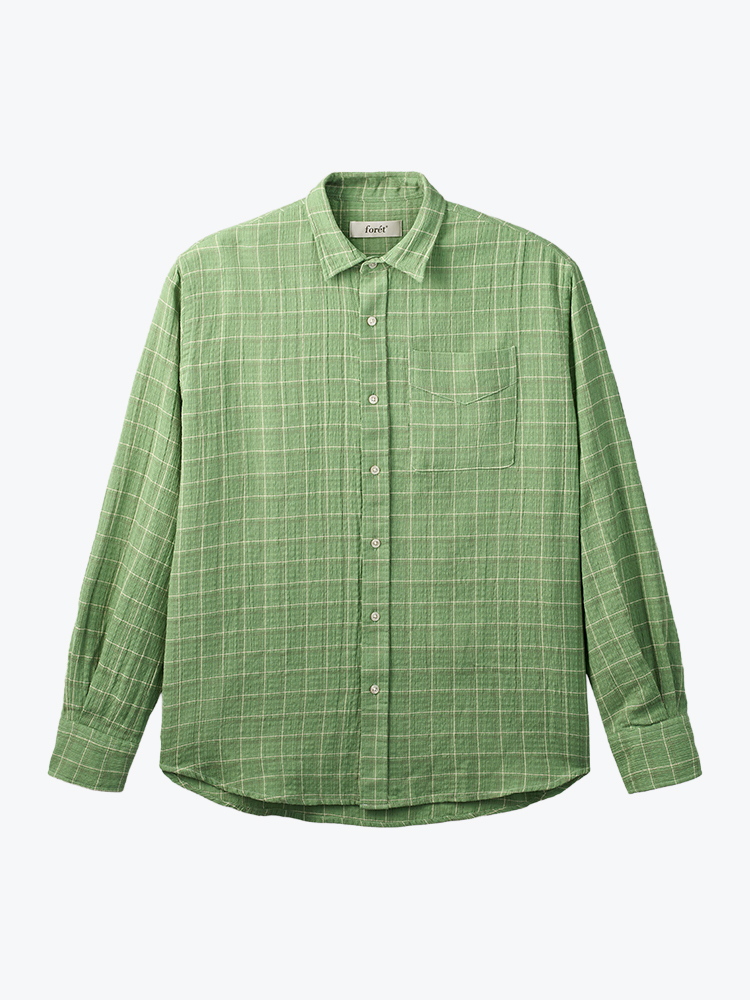 Foret Forét - Scout Relaxed Fit Loose Weave Check Shirt Vibrant Moss Check - Overhemden - Heren Multi Overhemden