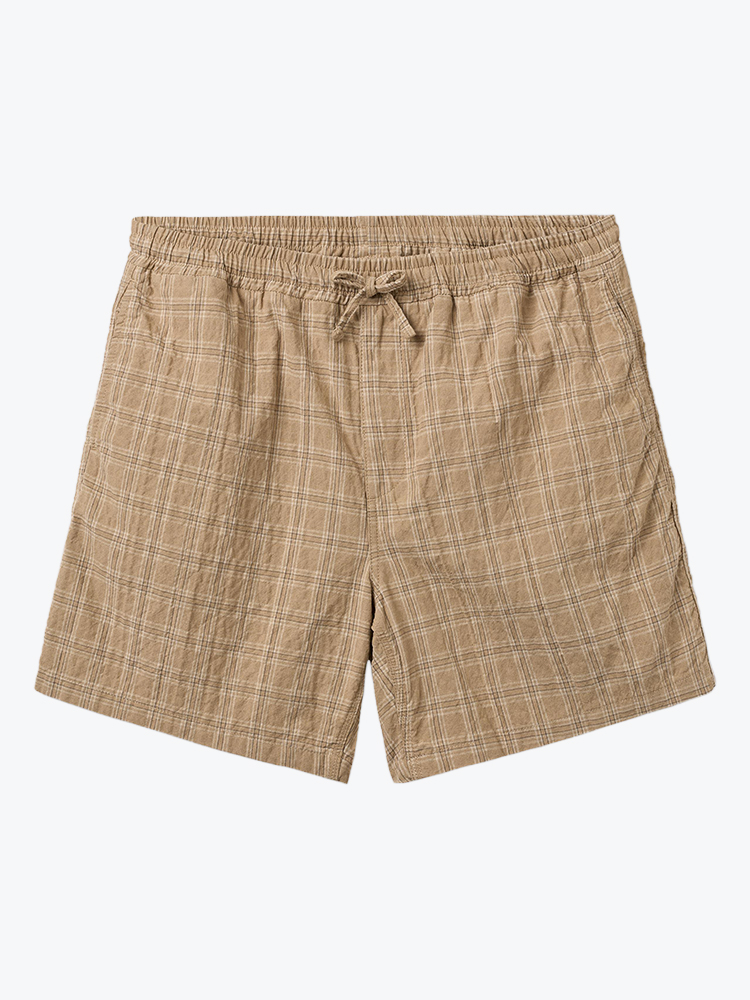 Foret Forét - Shift Textured Shorts Khaki Check - Shorts - Heren Beige Shorts