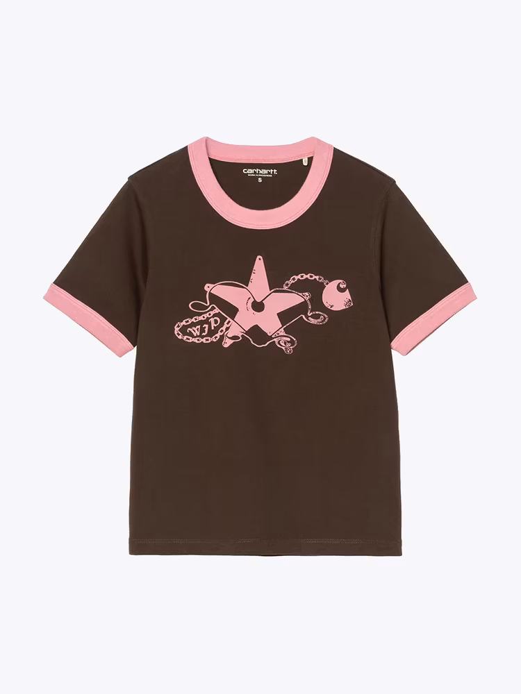 Carhartt WIP Carhartt WIP - W' S/S Outlaw Star Ringer T-S Tobacco / Havana - T-Shirts - Dames Bruin T-shirts