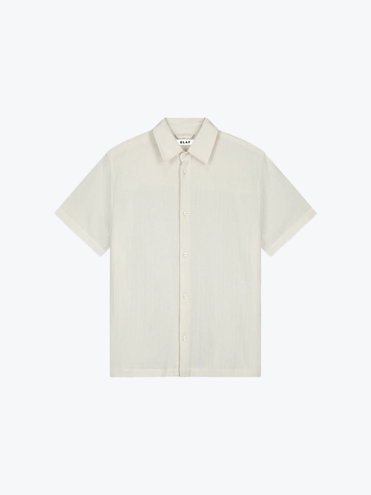 OLAF Olaf - Textured Stripe Boxy Ss Shirts Offwhite - Overhemden - Heren Wit Overhemden