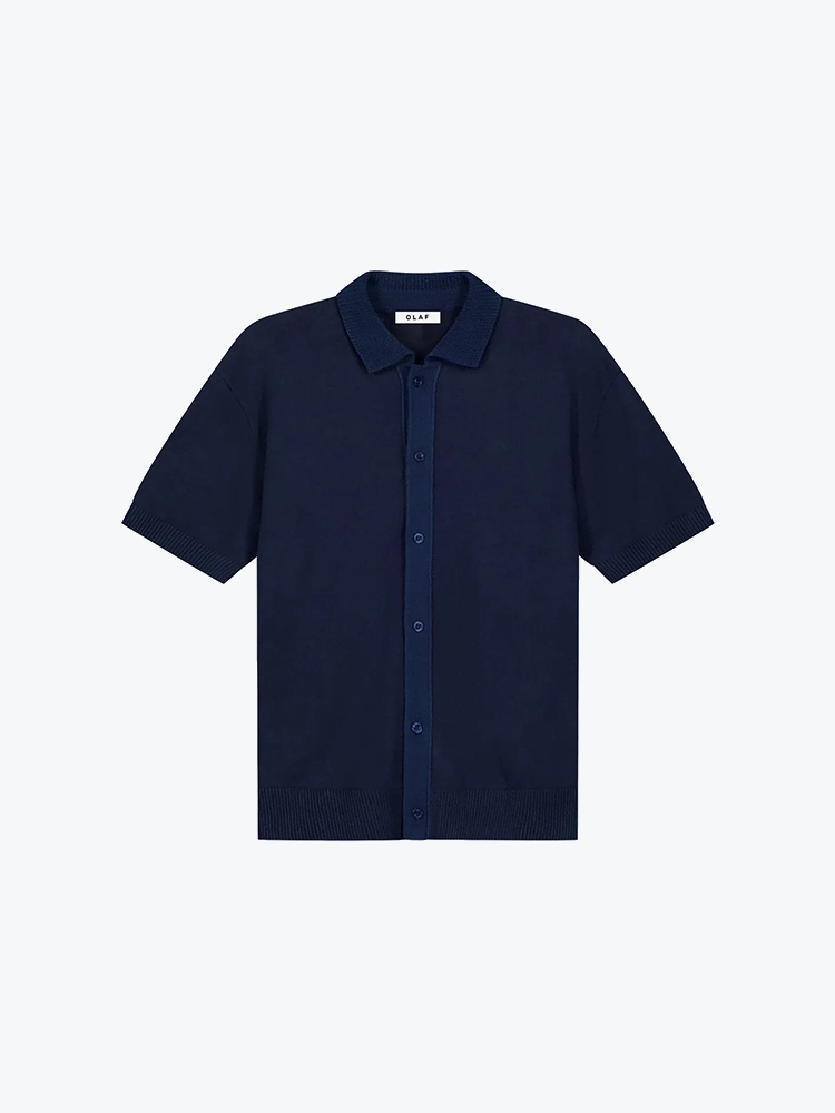 OLAF Olaf - Linen Knitted Ss Polo Navy - T-Shirts - Heren Blauw T-Shirts