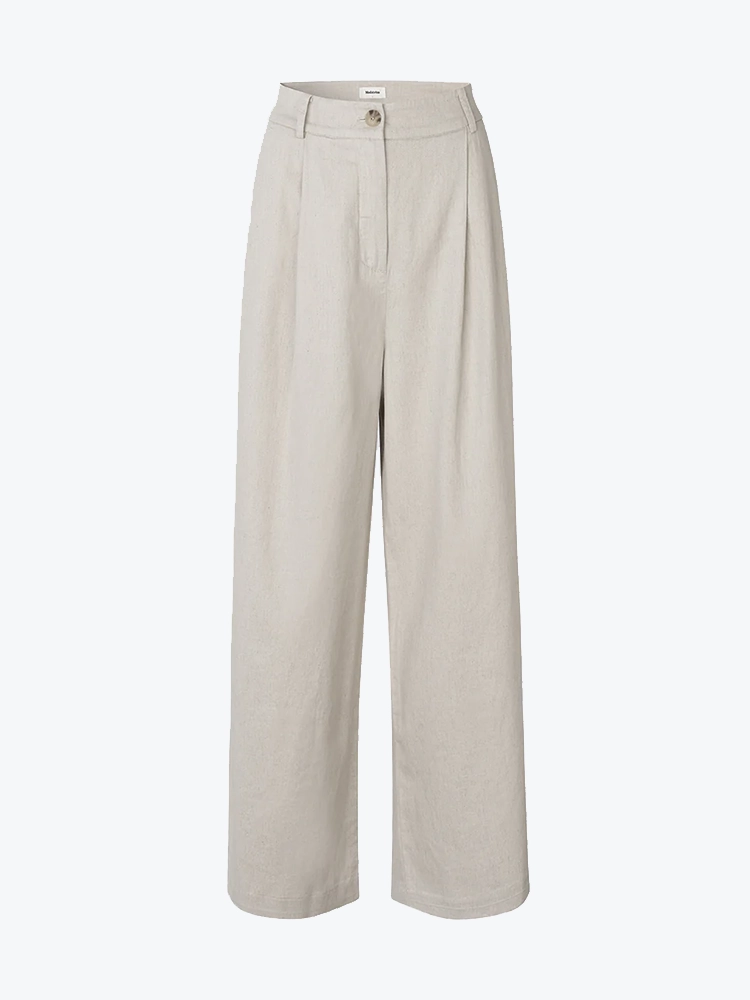 Modström Modstrom - Galemd Linen Wide Pants Beige Melange - Broeken - Dames Beige Broeken