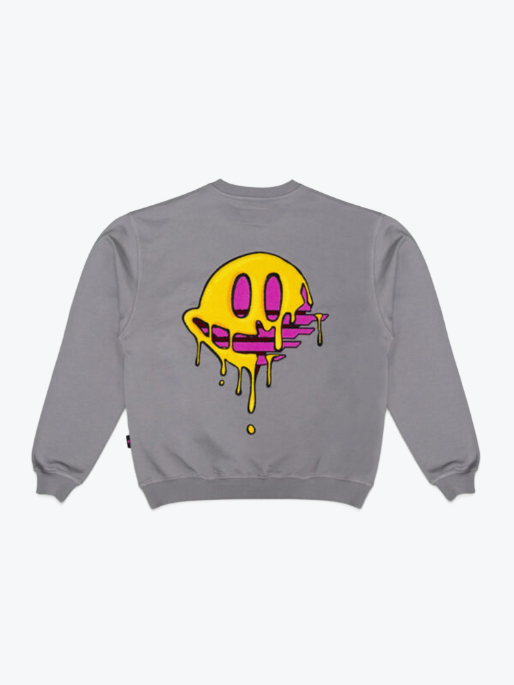 Ofur OFUR - Dripping Smiley Chenille Patch Crewneck Dark Grey - Truien - Heren Grijs Truien
