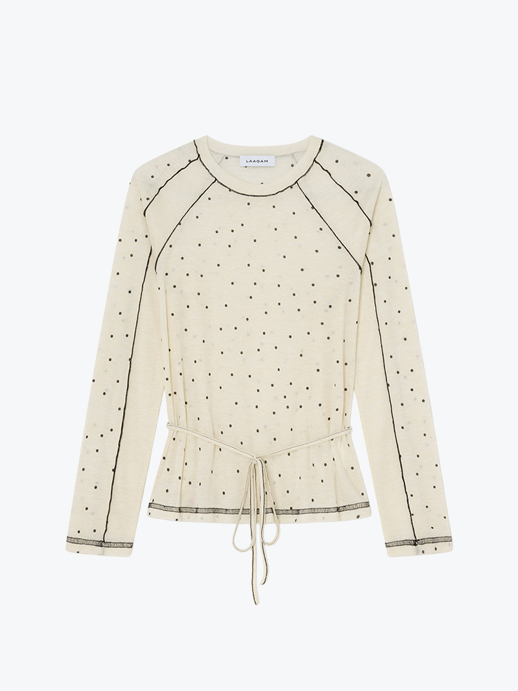 Laagam Laagam - Harper Ecru Polka Dot Long Sleeve T-Shirt Excru - T-Shirts - Dames Grijs T-shirts