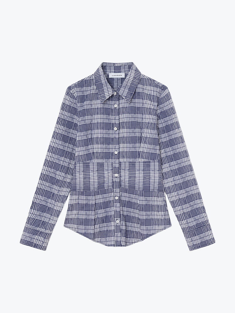Laagam Laagam - Hella Navy Blue Squared Shirt Navy Blue - Blouses - Dames Blauw Blouses