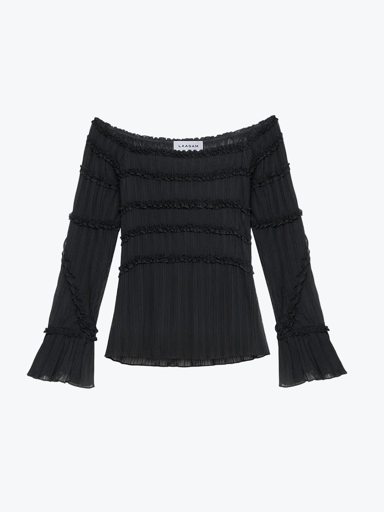 Laagam Laagam - Petra Black Textured Blouse Black - Blouses - Dames Zwart Blouses