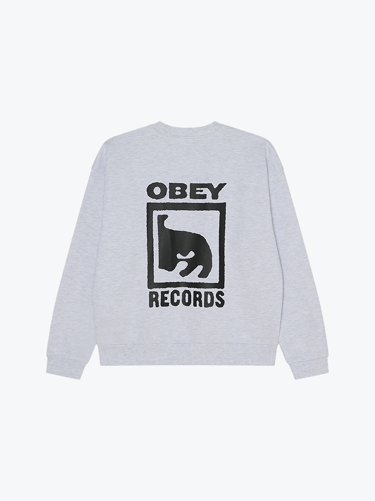 Obey Obey - Obey records extra heavy crew Ash grey - Truien - Heren Grijs Truien