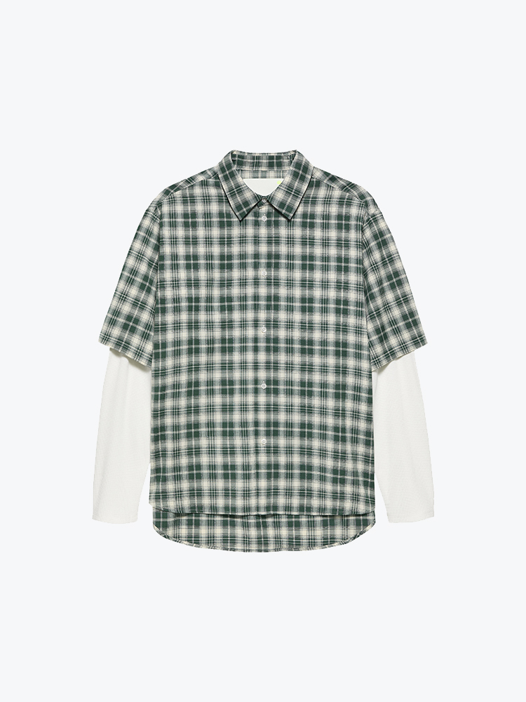 New Amsterdam Surf Association New Amsterdam Surf Association - Double Layer Shirt Green/White Check - Overhemden - Heren Wit Overhemden