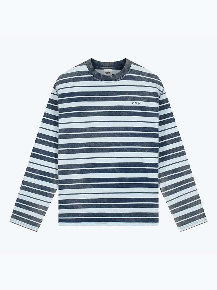 Arte Antwerp Arte Antwerp - Sunfade Striped Longsleeve Navy/Light Blue - T-Shirts - Heren Blauw T-Shirts