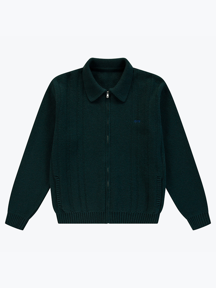Arte Antwerp Arte Antwerp - Cable Knit Zip Cardigan Green - Truien - Heren Groen Truien