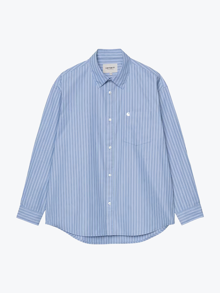 Carhartt WIP Carhartt WIP - L/S Keene Shirt Keene Stripe, Curacao - Overhemden - Heren Blauw Overhemden