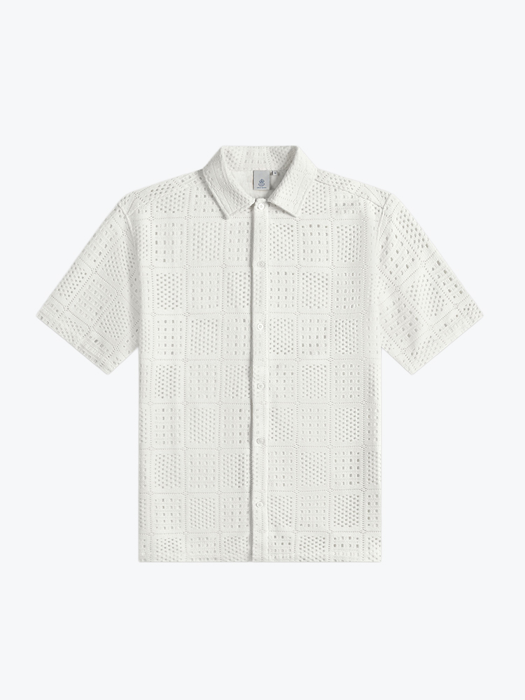 Law Of The Sea Law Of The Sea - Siren Ajour Knitted Resort Shirt Off-White - Overhemden - Heren Wit Overhemden