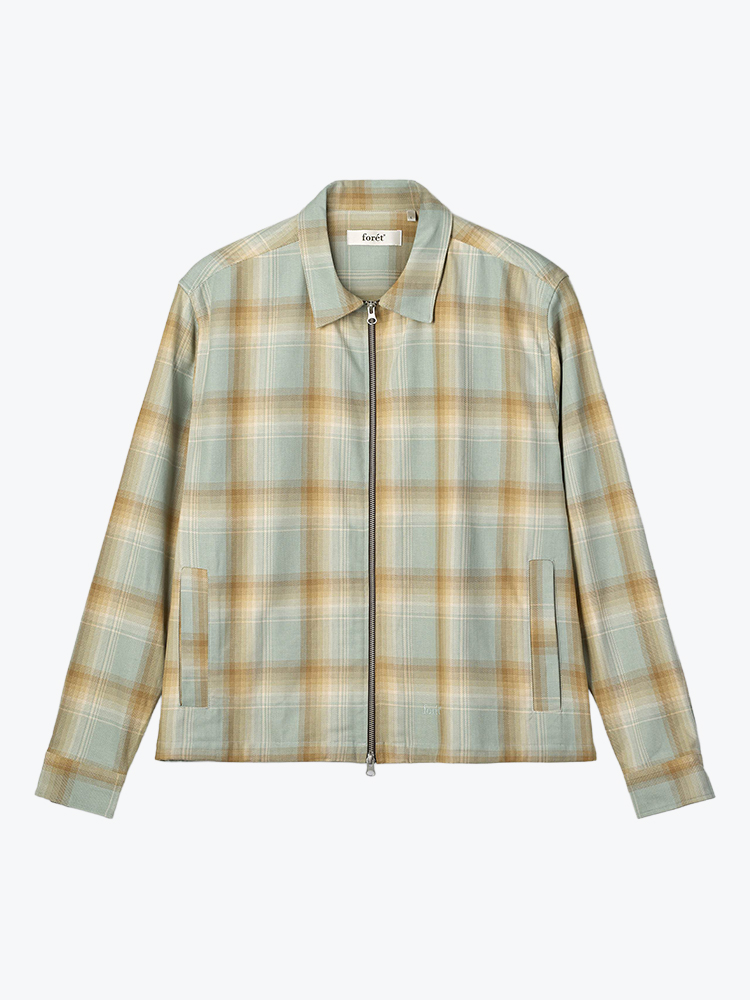 Foret Foret - Loft Zip Shirt Green Oxide Check - Overhemden - Heren Groen Overhemden