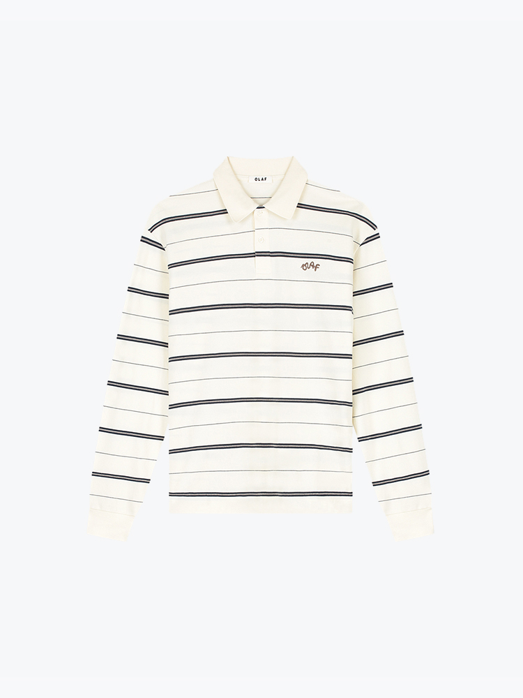 OLAF Olaf - Striped Signature Ls Polo Offwhite/Navystripe - T-Shirts - Heren Wit T-Shirts