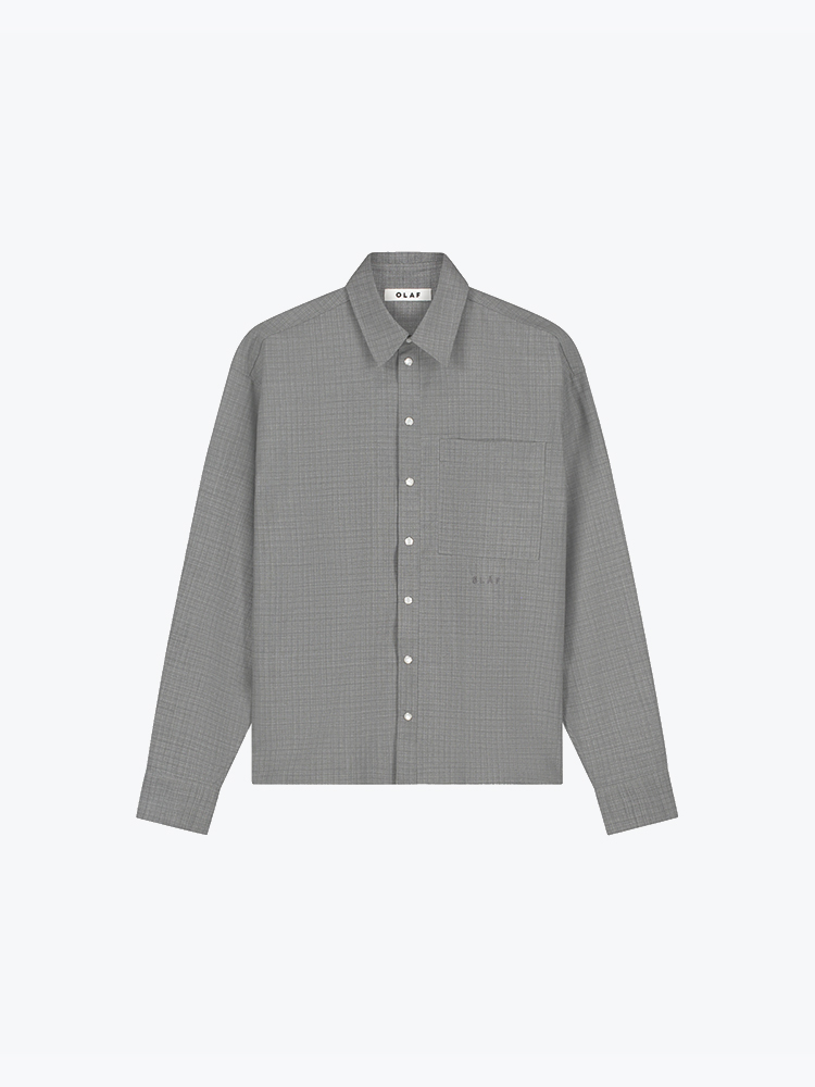 OLAF Olaf - Wool Boxy Shirt Htrgrey - Overhemden - Heren Grijs Overhemden
