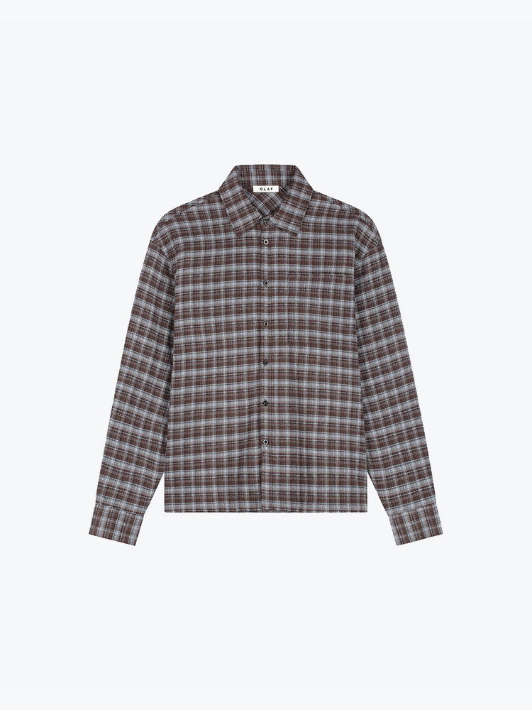 OLAF Olaf - Flannel Boxy Shirt Chocolateplum/ Windsurfer - Overhemden - Heren Bruin Overhemden