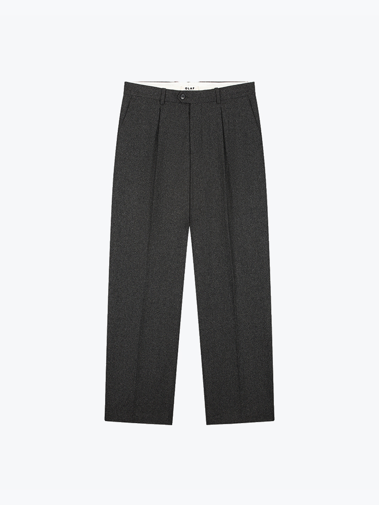 OLAF Olaf - Herringbone Relaxed Pleated Pant Charcoal - Broeken - Heren Zwart Broeken