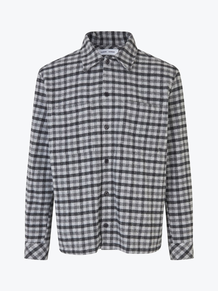 Samsoe Samsoe Samsoe Samsoe - Sacastor X O Overshirt 14089 Grey Mel. Ch. - Overhemden - Heren Grijs Overhemden