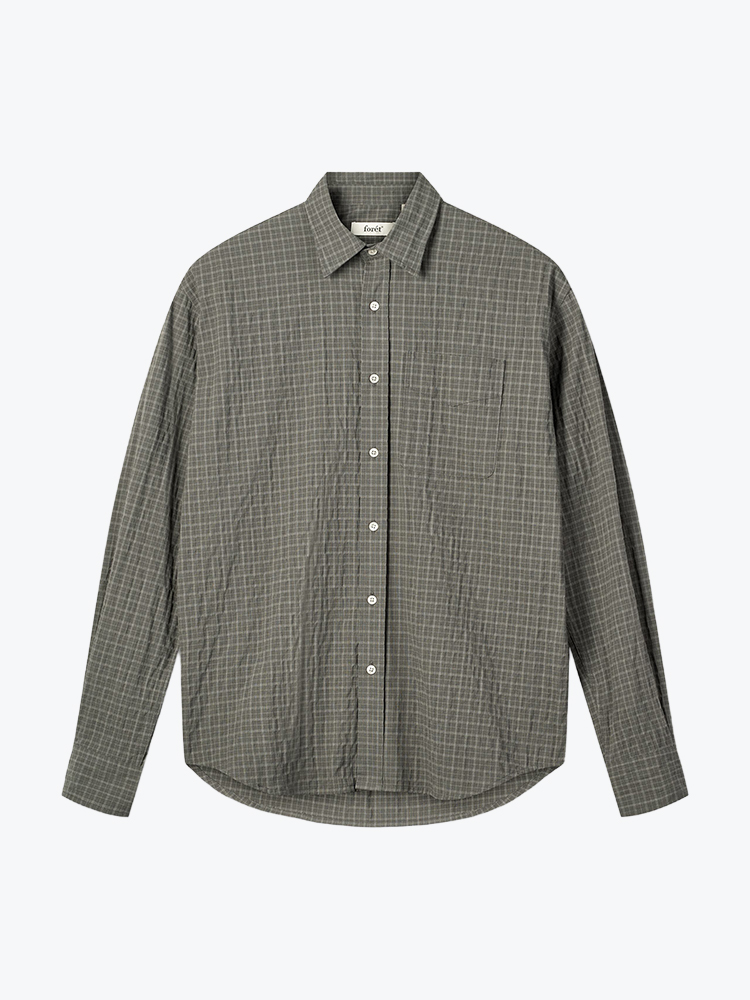 Foret Foret - Scout Relaxed Fit Micro Check Shirt Faded Black Check - Overhemden - Heren Zwart Overhemden