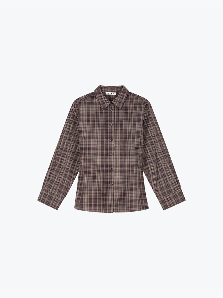 OLAF Olaf - Checked Fitted Shirt Chocolate Plum - Blouses - Dames Bruin Blouses