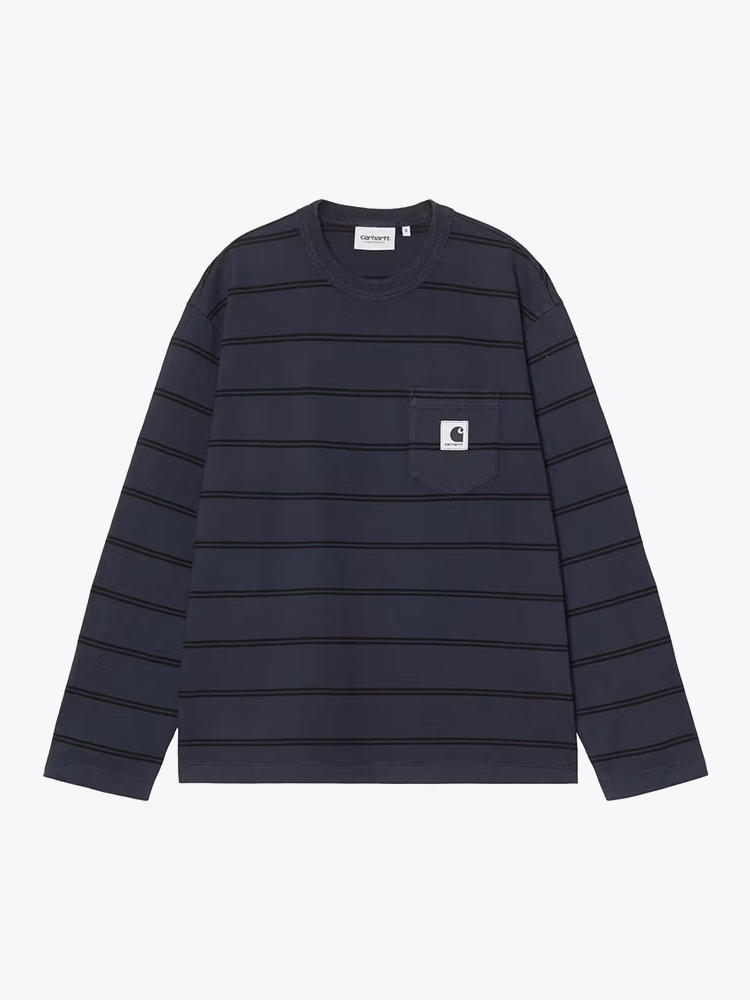 Carhartt WIP Carhartt WIP - W' L/S Cardona Pocket T-Shirt Cardona Stripe, Natural / Dark Navy - T-Shirts - Dames Wit T-shirts