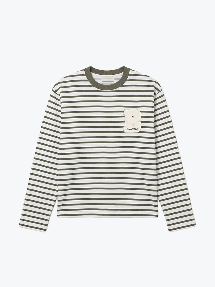 Bram's Fruit Bram's Fruit - Varsity Striped Longsleeve Olive Green - T-Shirts - Heren Groen T-Shirts