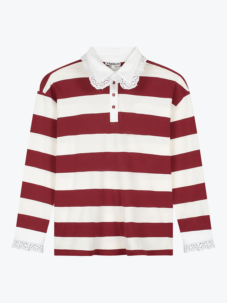Stieglitz Stieglitz - Zelina Polo Longsleeve Lace Cuff Brown - T-Shirts - Dames Bruin T-shirts
