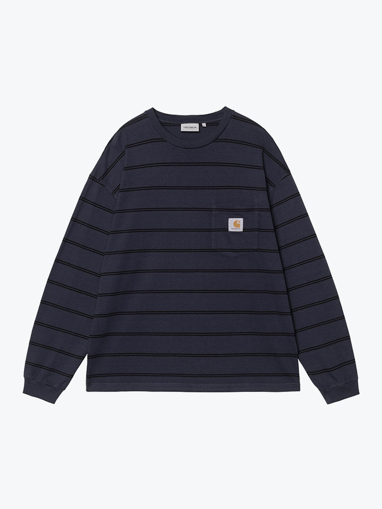 Carhartt WIP Carhartt WIP - L/S Cardona Pocket T-Shirt Cardona Stripe, Natural / Dark Navy - T-Shirts - Heren Wit T-Shirts