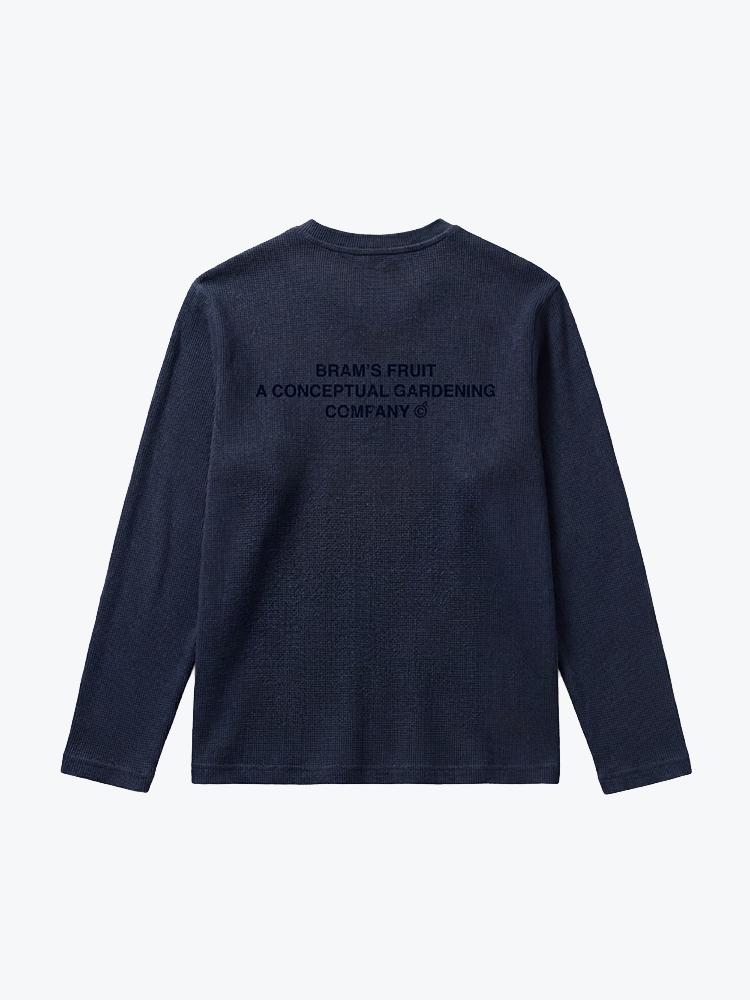 Bram's Fruit Bram's Fruit - Stamp Waffle Longsleeve Washed Midnight Blue - T-Shirts - Heren Blauw T-Shirts