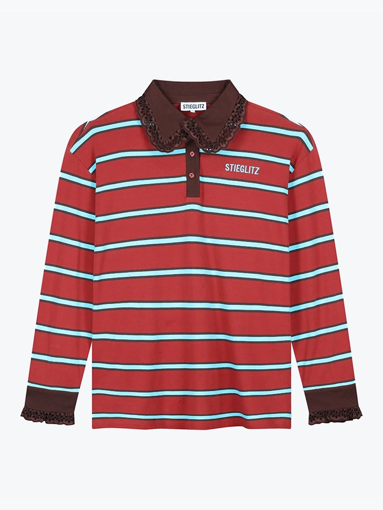 Stieglitz Stieglitz - Cira Polo Longsleeve Lace Cuff Merlot - T-Shirts - Dames Grijs T-shirts