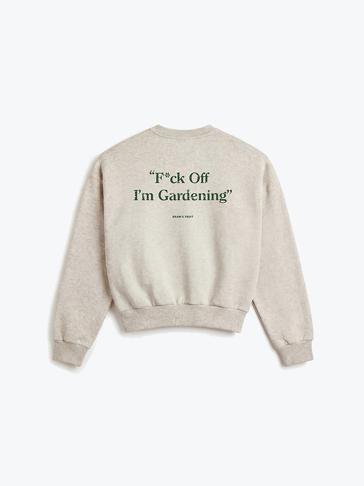 Bram's Fruit Bram's Fruit - Distressed “F*ck Off I’m Gardening” Crewneck Natural Melange - Truien - Heren Wit Truien