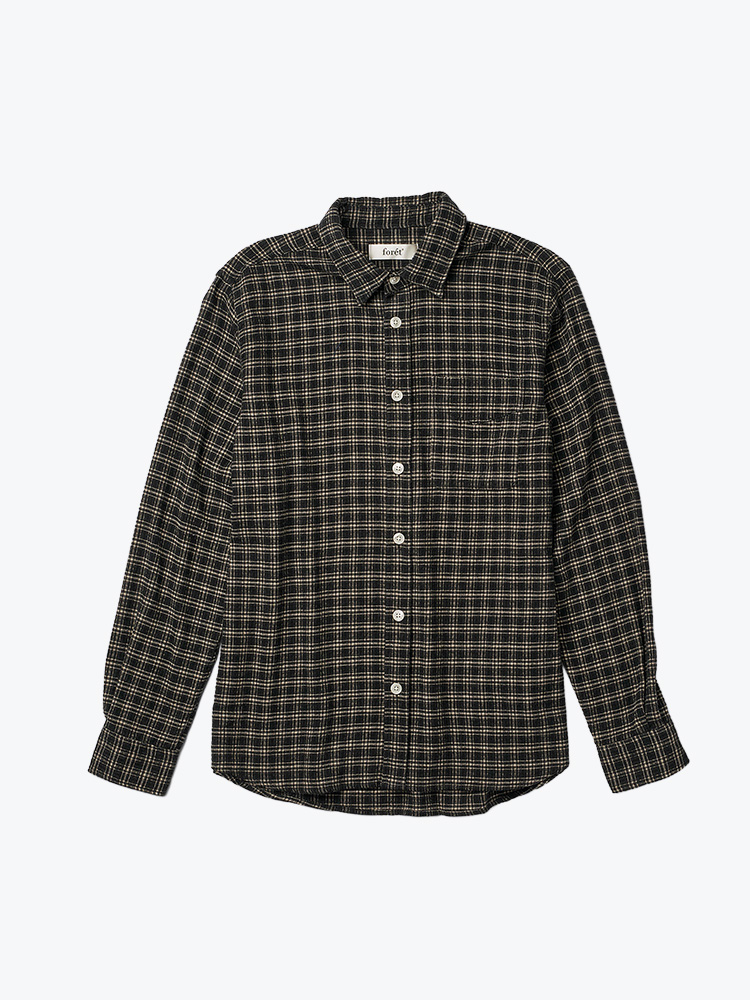 Foret Foret - Form Regular Fit Italian Check Shirt Black Check - Overhemden - Heren Zwart Overhemden