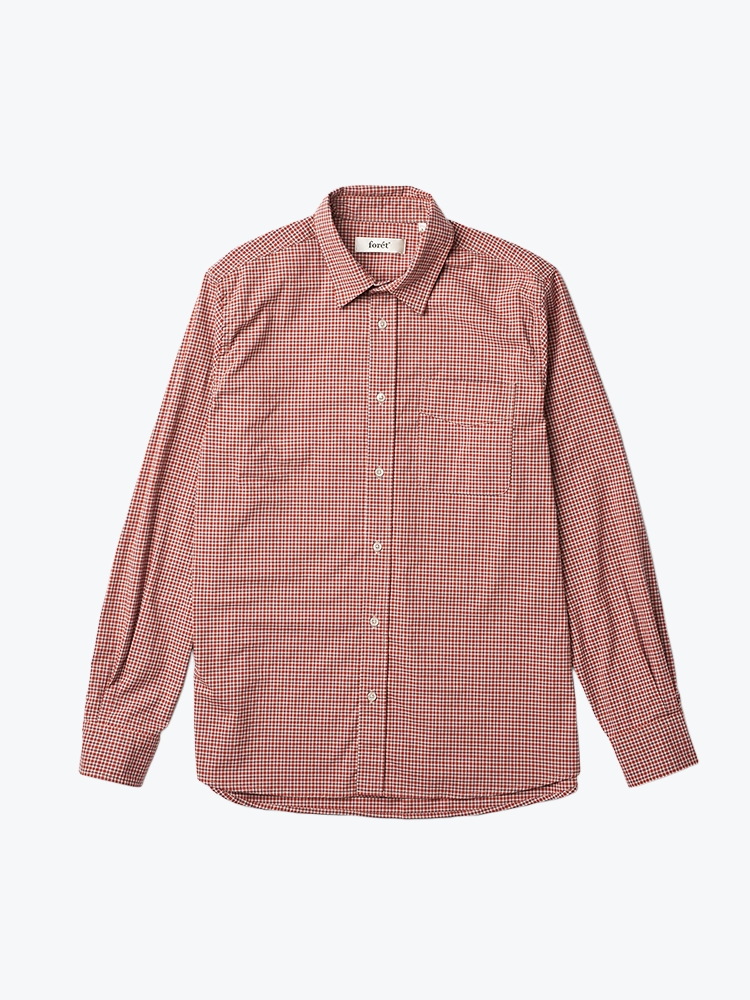 Foret Foret - Maple Regular Fit Check Shirt Sumac Red - Overhemden - Heren Rood Overhemden