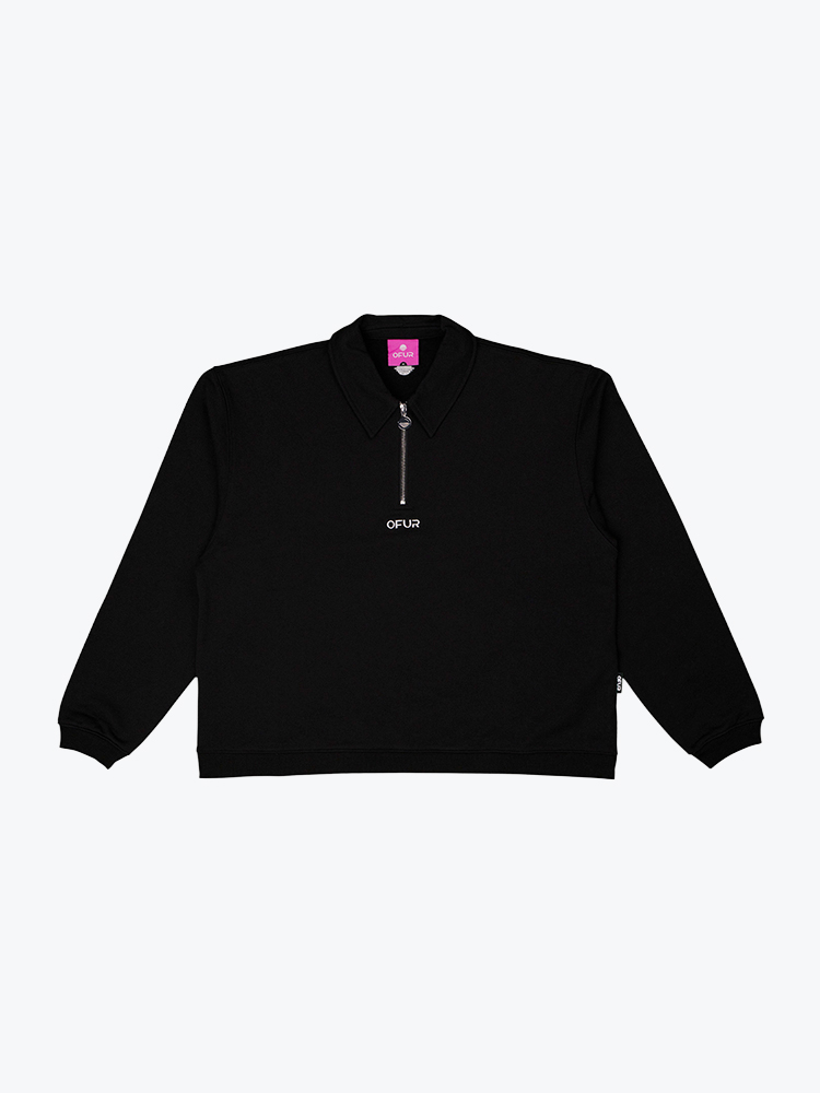 Ofur Ofur -  Descending Sun Cropped Half Zip Sweater Black - Truien - Heren Zwart Truien