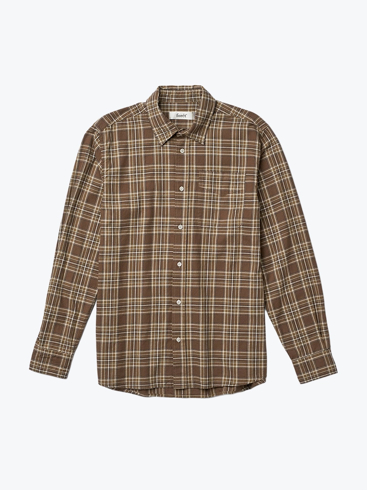 Foret Foret - Ridge Regular Fit Flannel Shirt Brown Check - Overhemden - Heren Bruin Overhemden