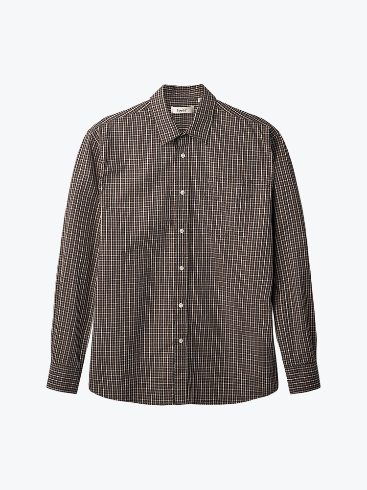 Foret Foret - Scout Poplin Relaxed Fit Shirt Mole Check - Overhemden - Heren Bruin Overhemden